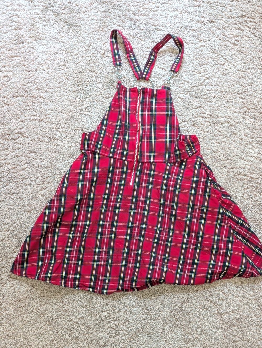 Red Plaid Tartan Suspender Overalls Dress